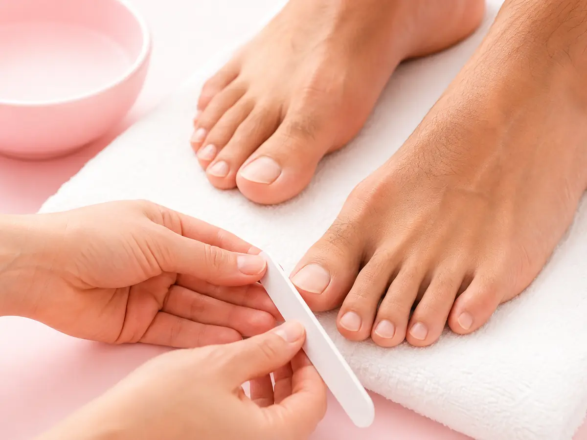 Neat men's pedicure in a clean spa setting