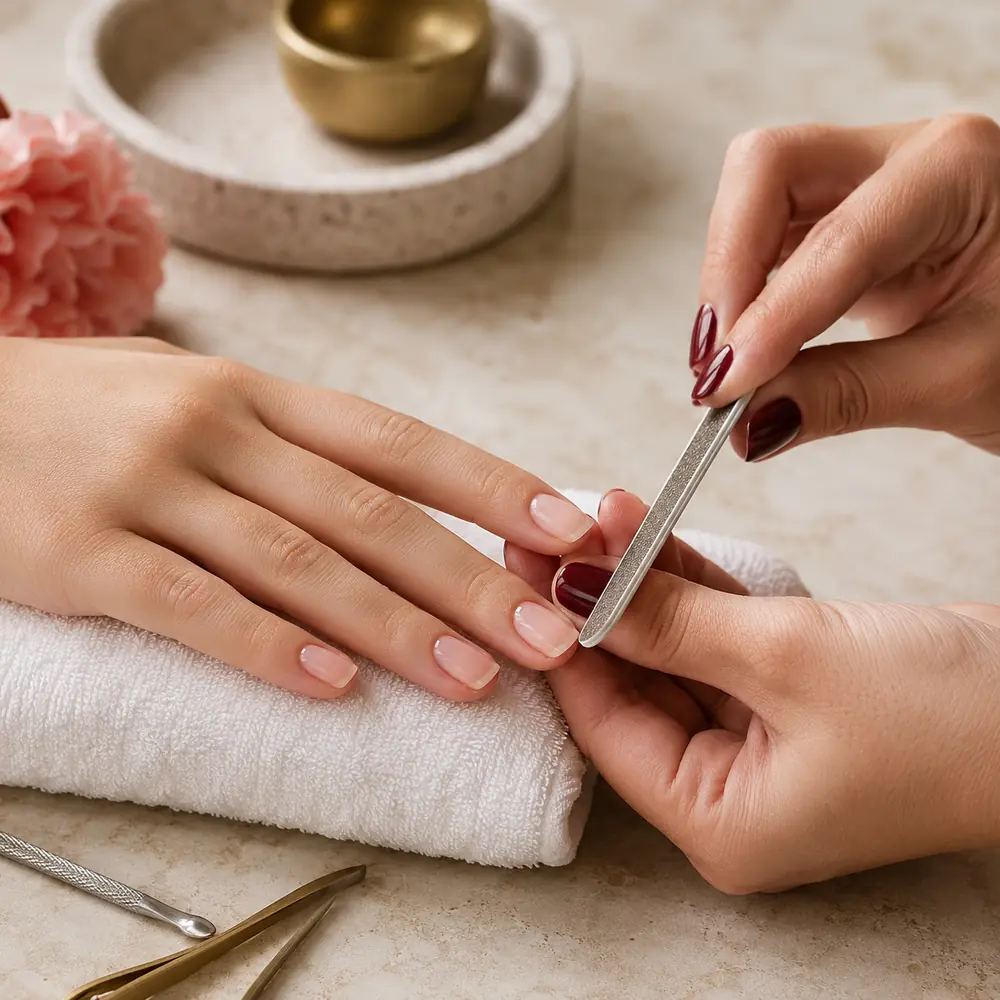 Classic manicure with careful nail shaping
