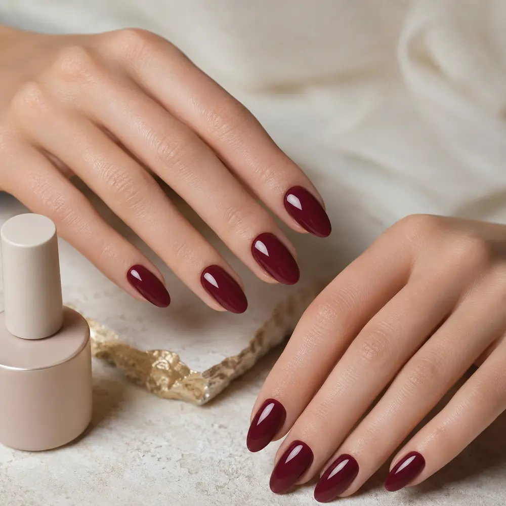 Glossy deep berry gel nails