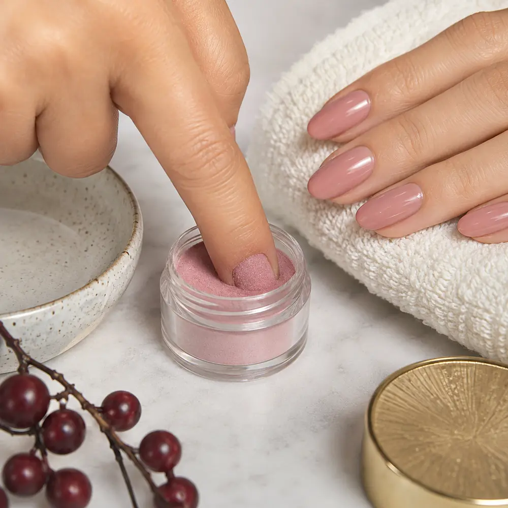 Rose-toned dip powder nail service